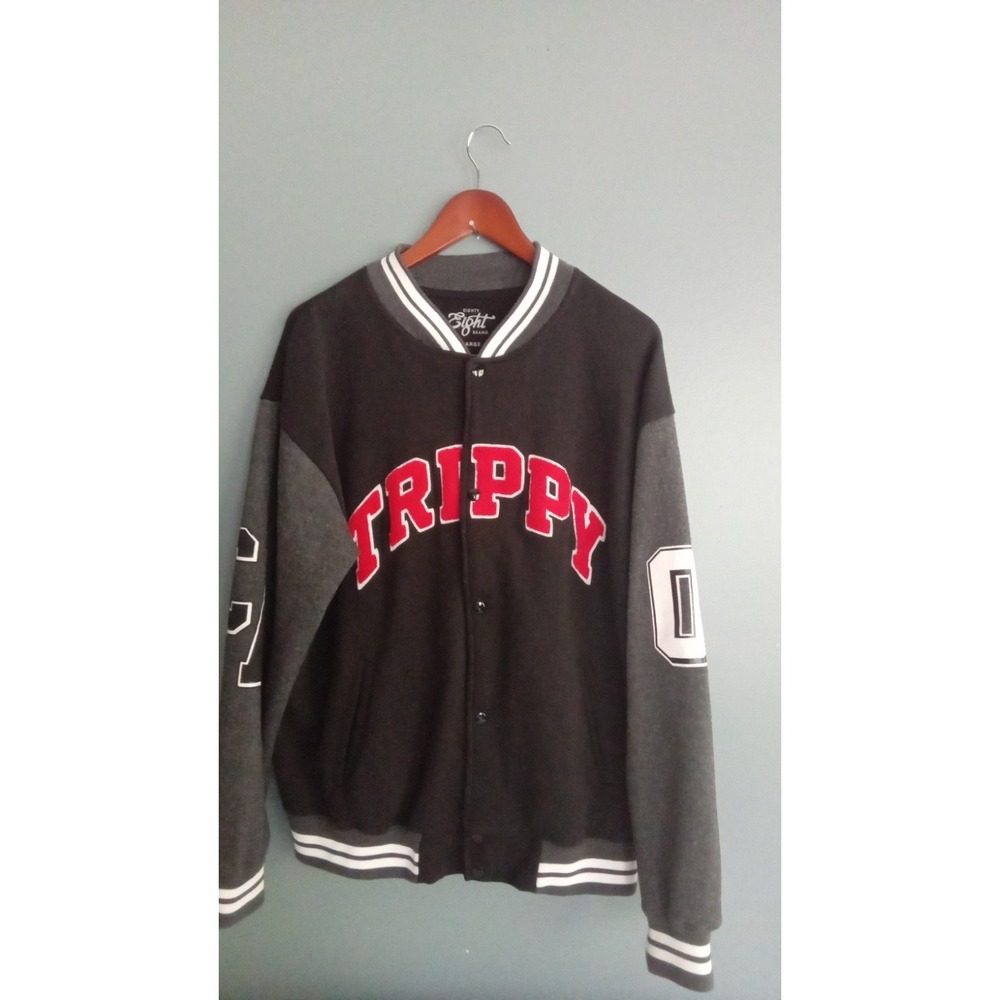 Modern Eight Trippy Varsity Jacket Letterman Style Gray Black Large